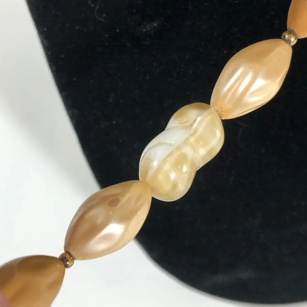 Vintage Tan and White Beaded Mid-Century Modern Necklace, MCM 1960s